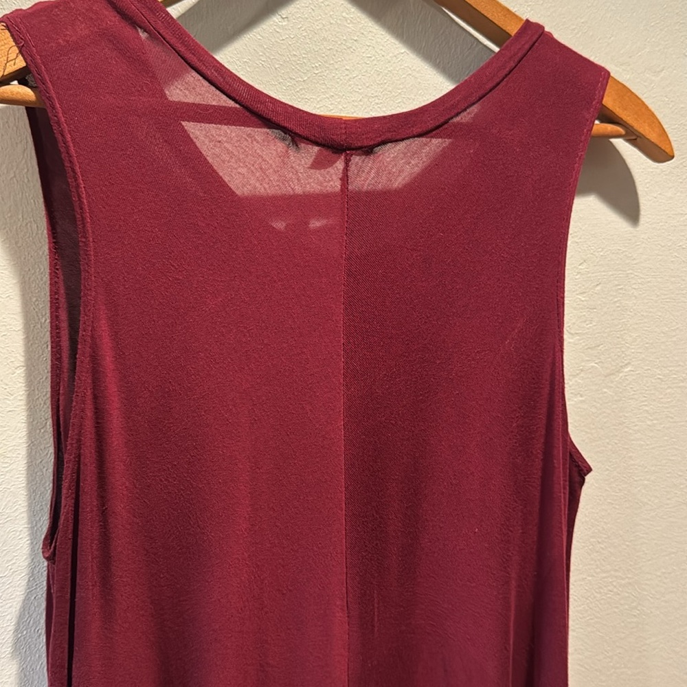 Silence + Noise Swingy Tank Dress Deep Red Burgundy Semi Sheer Flowy Mini Dress - Picture 9 of 15